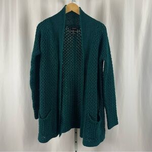 Forever 21 Medium Chunky Knit Oversized Teal Jewel Tone Longline Cardigan Boho